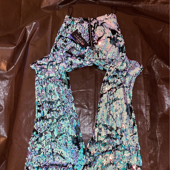 RARE jaded London distressed sequin flares flared rave festival bell bottom pant - Picture 8 of 8